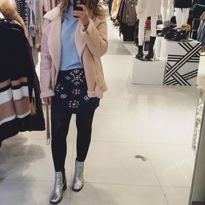 Forever 21 blush faux fur moto jacket